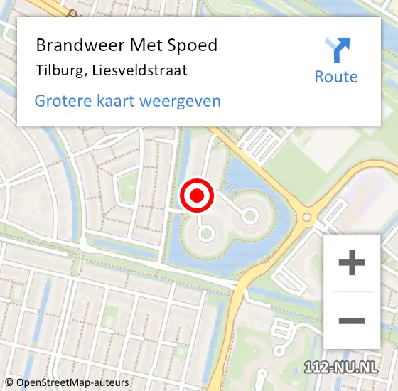 Locatie op kaart van de 112 melding: Brandweer Met Spoed Naar Tilburg, Liesveldstraat op 9 december 2017 17:44