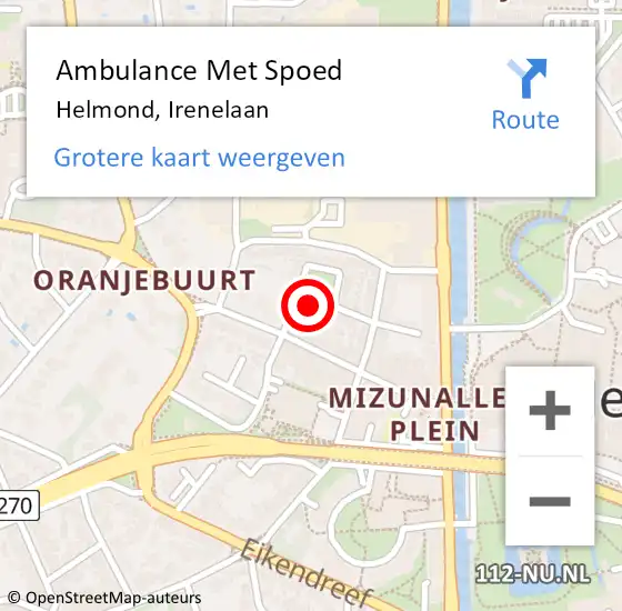 Locatie op kaart van de 112 melding: Ambulance Met Spoed Naar Helmond, Irenelaan op 9 december 2017 18:03