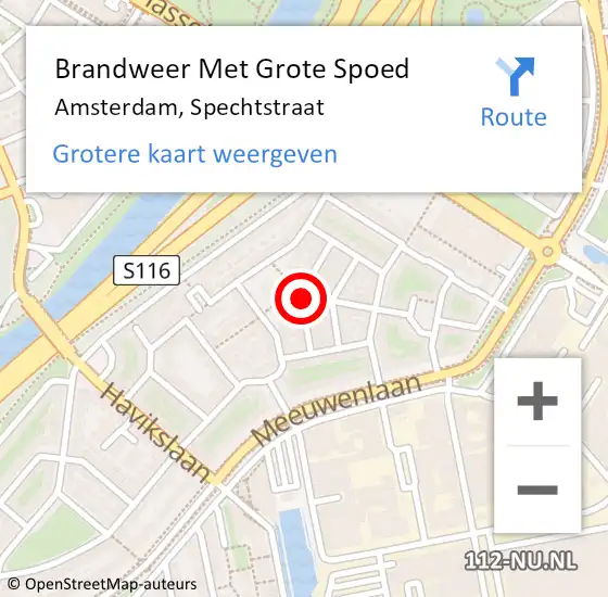 Locatie op kaart van de 112 melding: Brandweer Met Grote Spoed Naar Amsterdam, Spechtstraat op 9 december 2017 22:56