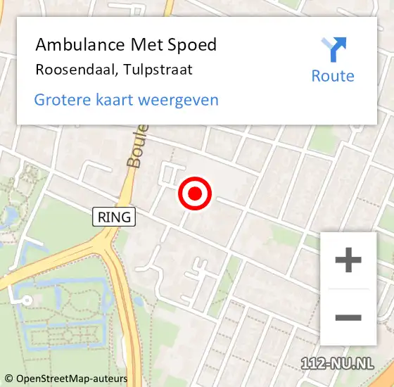 Locatie op kaart van de 112 melding: Ambulance Met Spoed Naar Roosendaal, Tulpstraat op 10 december 2017 00:46