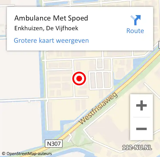 Locatie op kaart van de 112 melding: Ambulance Met Spoed Naar Enkhuizen, De Vijfhoek op 10 december 2017 00:56