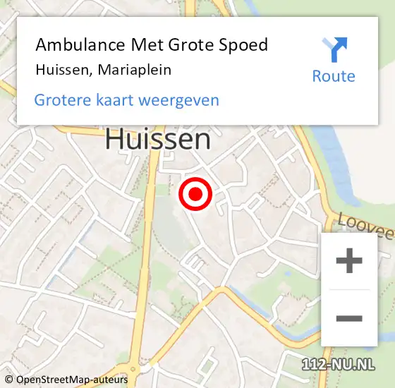 Locatie op kaart van de 112 melding: Ambulance Met Grote Spoed Naar Huissen, Mariaplein op 10 december 2017 01:46