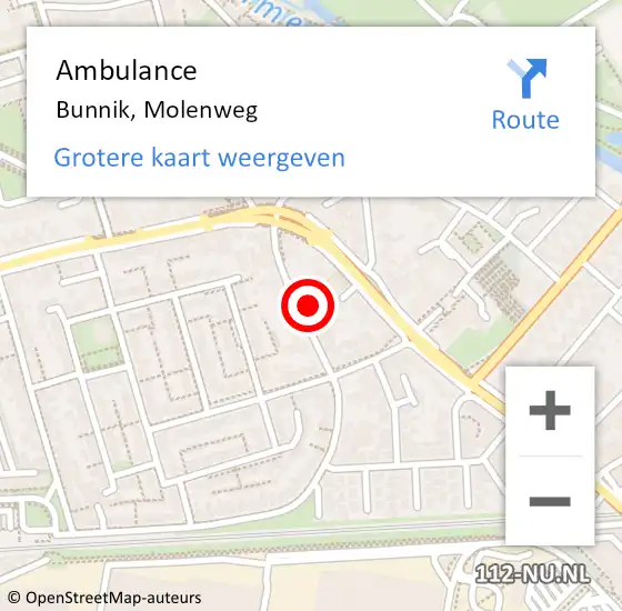 Locatie op kaart van de 112 melding: Ambulance Bunnik, Molenweg op 10 december 2017 02:00