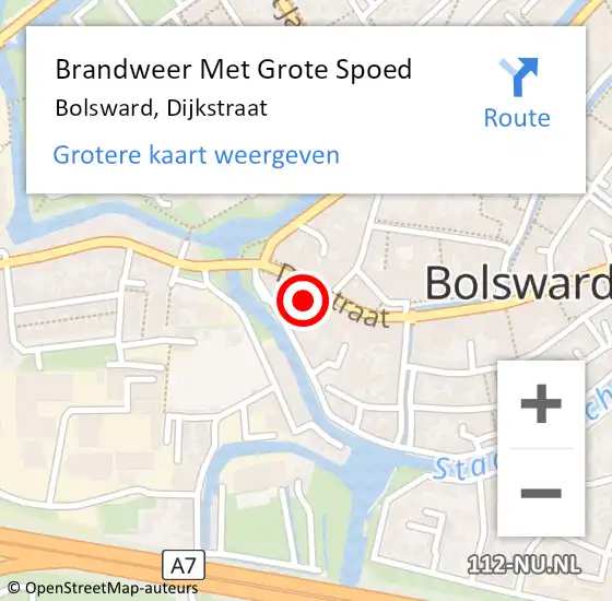 Locatie op kaart van de 112 melding: Brandweer Met Grote Spoed Naar Bolsward, Dijkstraat op 10 december 2017 02:16