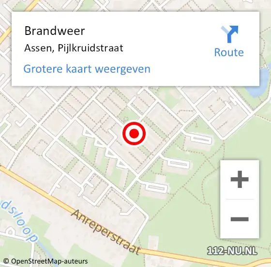 Locatie op kaart van de 112 melding: Brandweer Assen, Pijlkruidstraat op 10 december 2017 02:16