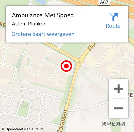 Locatie op kaart van de 112 melding: Ambulance Met Spoed Naar Asten, Planker op 10 december 2017 02:53