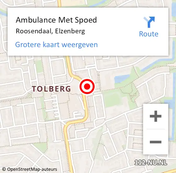 Locatie op kaart van de 112 melding: Ambulance Met Spoed Naar Roosendaal, Elzenberg op 10 december 2017 03:10