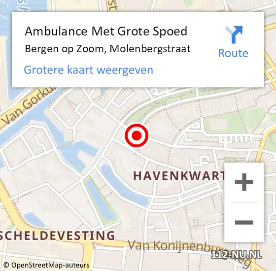 Locatie op kaart van de 112 melding: Ambulance Met Grote Spoed Naar Bergen op Zoom, Molenbergstraat op 10 december 2017 03:28