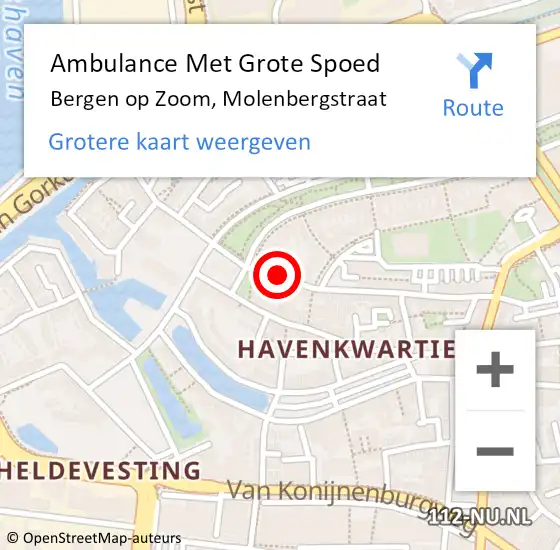 Locatie op kaart van de 112 melding: Ambulance Met Grote Spoed Naar Bergen op Zoom, Molenbergstraat op 10 december 2017 03:29