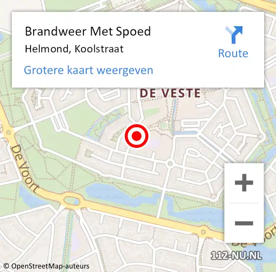 Locatie op kaart van de 112 melding: Brandweer Met Spoed Naar Helmond, Koolstraat op 9 februari 2014 12:21