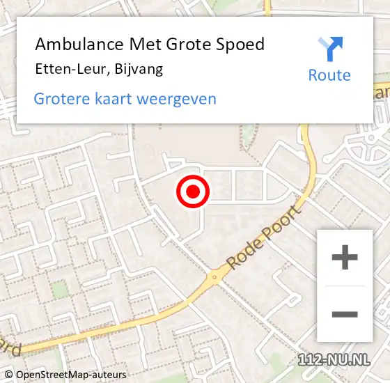 Locatie op kaart van de 112 melding: Ambulance Met Grote Spoed Naar Etten-Leur, Bijvang op 10 december 2017 08:21