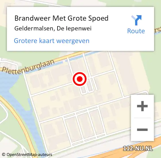 Locatie op kaart van de 112 melding: Brandweer Met Grote Spoed Naar Geldermalsen, De Iepenwei op 10 december 2017 08:53