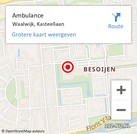 Locatie op kaart van de 112 melding: Ambulance Waalwijk, Kasteellaan op 10 december 2017 10:42