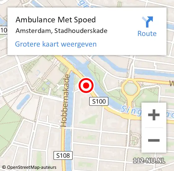 Locatie op kaart van de 112 melding: Ambulance Met Spoed Naar Amsterdam, Stadhouderskade op 10 december 2017 13:10