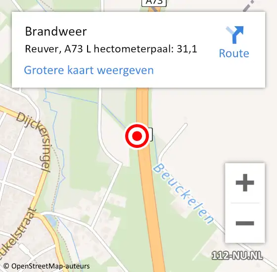 Locatie op kaart van de 112 melding: Brandweer Reuver, A73 L hectometerpaal: 31,1 op 10 december 2017 13:30