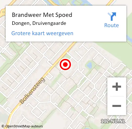 Locatie op kaart van de 112 melding: Brandweer Met Spoed Naar Dongen, Druivengaarde op 10 december 2017 14:21