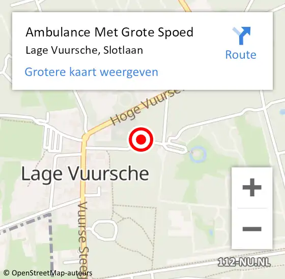 Locatie op kaart van de 112 melding: Ambulance Met Grote Spoed Naar Lage Vuursche, Slotlaan op 10 december 2017 14:48