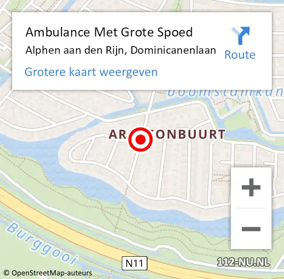 Locatie op kaart van de 112 melding: Ambulance Met Grote Spoed Naar Alphen aan den Rijn, Dominicanenlaan op 10 december 2017 14:57