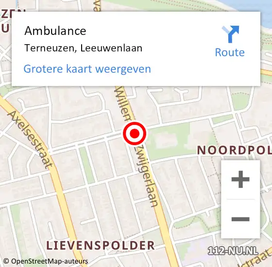 Locatie op kaart van de 112 melding: Ambulance Terneuzen, Leeuwenlaan op 10 december 2017 15:19