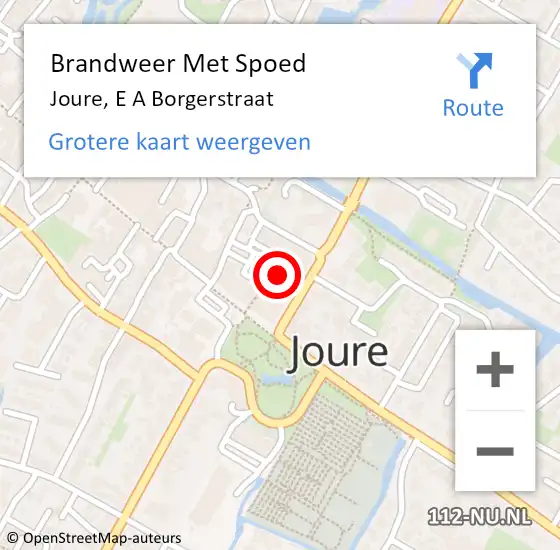 Locatie op kaart van de 112 melding: Brandweer Met Spoed Naar Joure, E A Borgerstraat op 10 december 2017 15:33