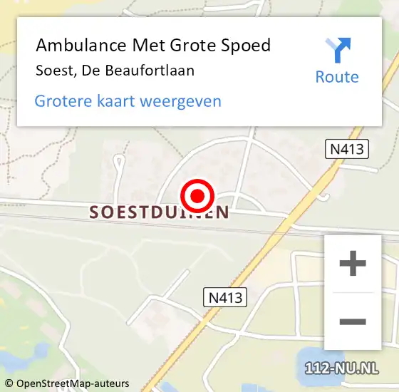 Locatie op kaart van de 112 melding: Ambulance Met Grote Spoed Naar Soest, De Beaufortlaan op 10 december 2017 15:48