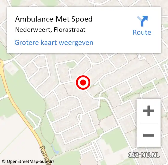 Locatie op kaart van de 112 melding: Ambulance Met Spoed Naar Nederweert, Florastraat op 10 december 2017 16:16