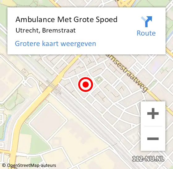 Locatie op kaart van de 112 melding: Ambulance Met Grote Spoed Naar Utrecht, Bremstraat op 10 december 2017 16:53