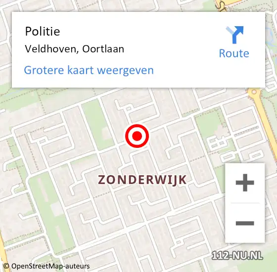 Locatie op kaart van de 112 melding: Politie Veldhoven, Oortlaan op 10 december 2017 16:57
