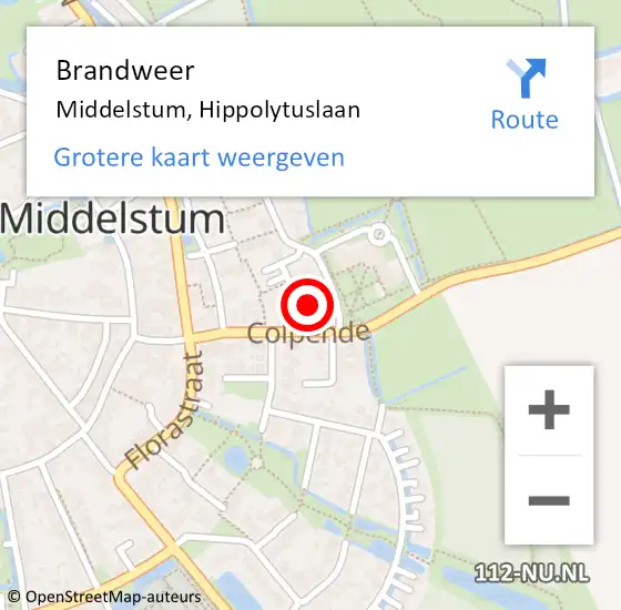 Locatie op kaart van de 112 melding: Brandweer Middelstum, Hippolytuslaan op 10 december 2017 17:25