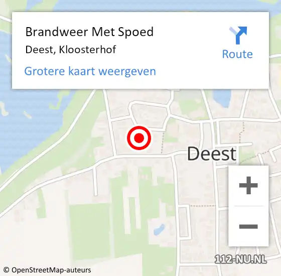 Locatie op kaart van de 112 melding: Brandweer Met Spoed Naar Deest, Kloosterhof op 10 december 2017 17:44