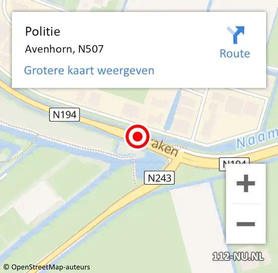 Locatie op kaart van de 112 melding: Politie Avenhorn, N507 op 10 december 2017 18:02