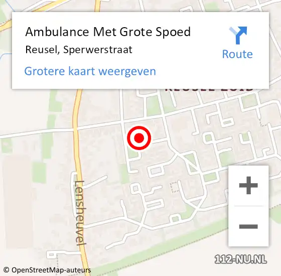 Locatie op kaart van de 112 melding: Ambulance Met Grote Spoed Naar Reusel, Sperwerstraat op 10 december 2017 18:51
