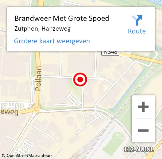 Locatie op kaart van de 112 melding: Brandweer Met Grote Spoed Naar Zutphen, Hanzeweg op 10 december 2017 19:15