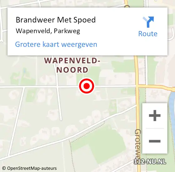 Locatie op kaart van de 112 melding: Brandweer Met Spoed Naar Wapenveld, Parkweg op 10 december 2017 21:02