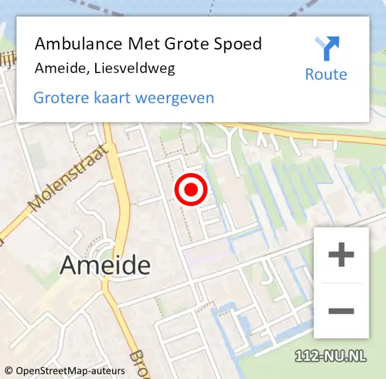 Locatie op kaart van de 112 melding: Ambulance Met Grote Spoed Naar Ameide, Liesveldweg op 10 december 2017 23:48