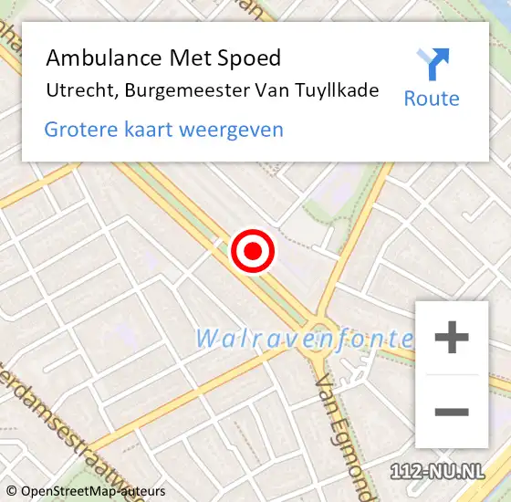 Locatie op kaart van de 112 melding: Ambulance Met Spoed Naar Utrecht, Burgemeester Van Tuyllkade op 11 december 2017 00:09