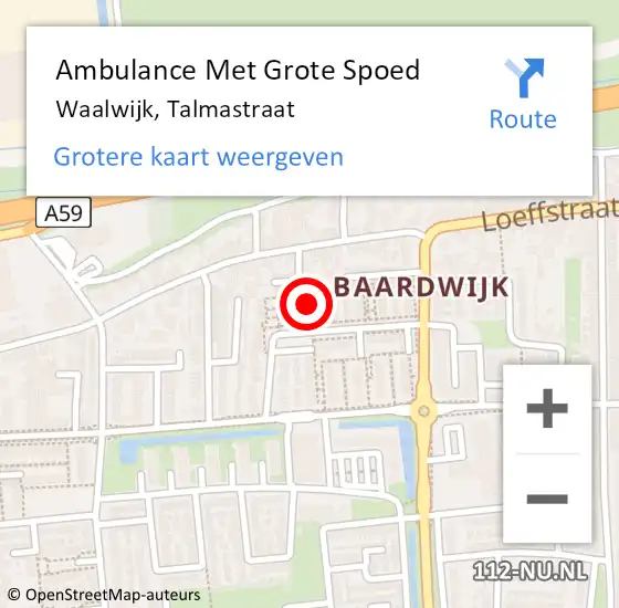 Locatie op kaart van de 112 melding: Ambulance Met Grote Spoed Naar Waalwijk, Talmastraat op 11 december 2017 03:18