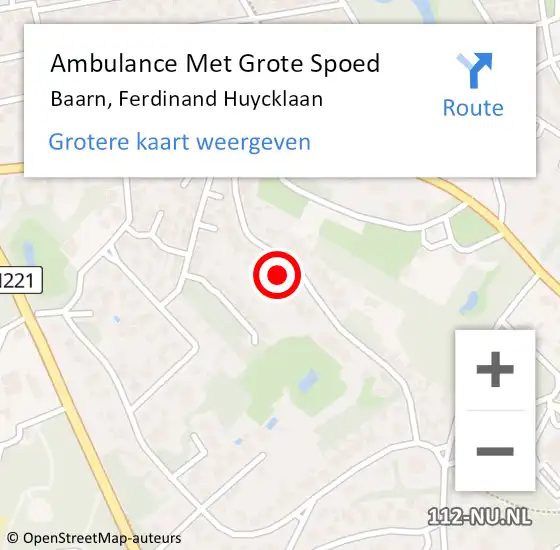 Locatie op kaart van de 112 melding: Ambulance Met Grote Spoed Naar Baarn, Ferdinand Huycklaan op 11 december 2017 04:44