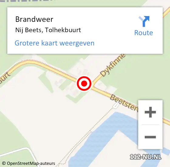 Locatie op kaart van de 112 melding: Brandweer Nij Beets, Tolhekbuurt op 11 december 2017 06:49