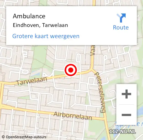 Locatie op kaart van de 112 melding: Ambulance Eindhoven, Tarwelaan op 11 december 2017 09:10