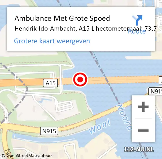 Locatie op kaart van de 112 melding: Ambulance Met Grote Spoed Naar Hendrik-Ido-Ambacht, A15 R op 11 december 2017 09:42