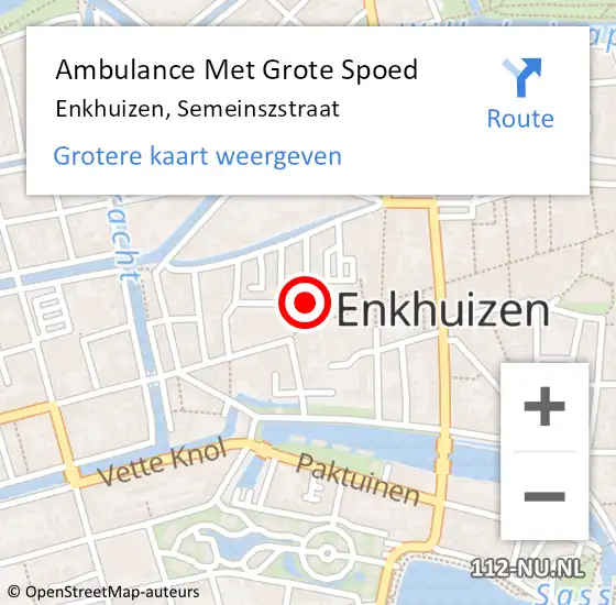 Locatie op kaart van de 112 melding: Ambulance Met Grote Spoed Naar Enkhuizen, Semeinszstraat op 11 december 2017 10:06