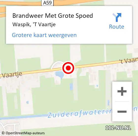 Locatie op kaart van de 112 melding: Brandweer Met Grote Spoed Naar Waspik, 'T Vaartje op 11 december 2017 10:09