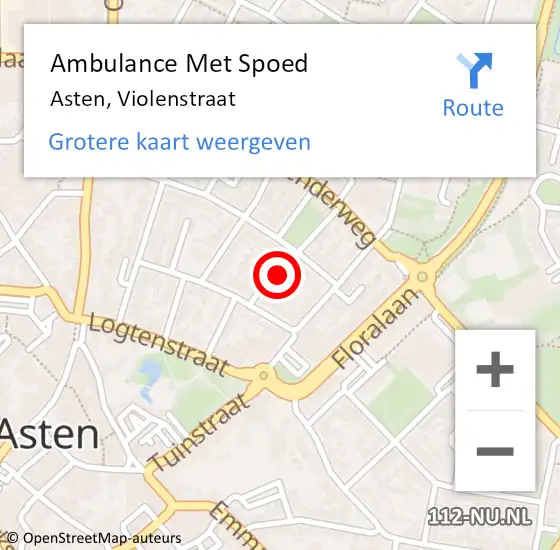 Locatie op kaart van de 112 melding: Ambulance Met Spoed Naar Asten, Violenstraat op 11 december 2017 10:48