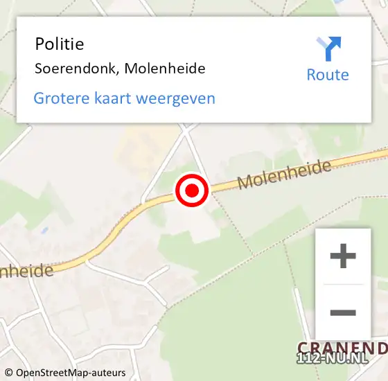 Locatie op kaart van de 112 melding: Politie Soerendonk, Molenheide op 11 december 2017 10:50