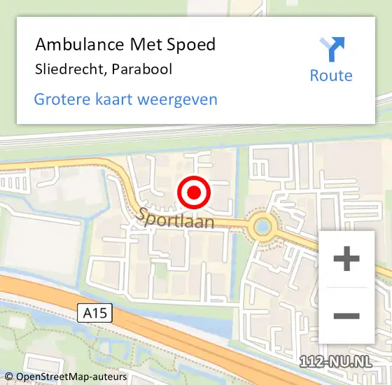 Locatie op kaart van de 112 melding: Ambulance Met Spoed Naar Sliedrecht, Parabool op 11 december 2017 10:57