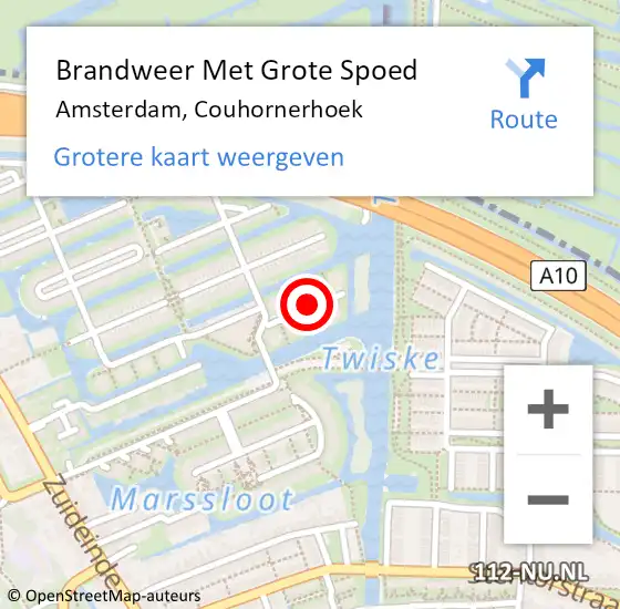 Locatie op kaart van de 112 melding: Brandweer Met Grote Spoed Naar Amsterdam, Couhornerhoek op 11 december 2017 11:15