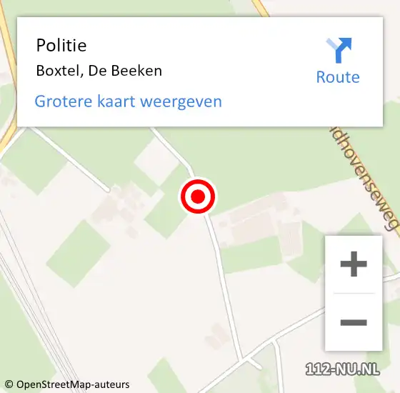 Locatie op kaart van de 112 melding: Politie Boxtel, De Beeken op 11 december 2017 11:27