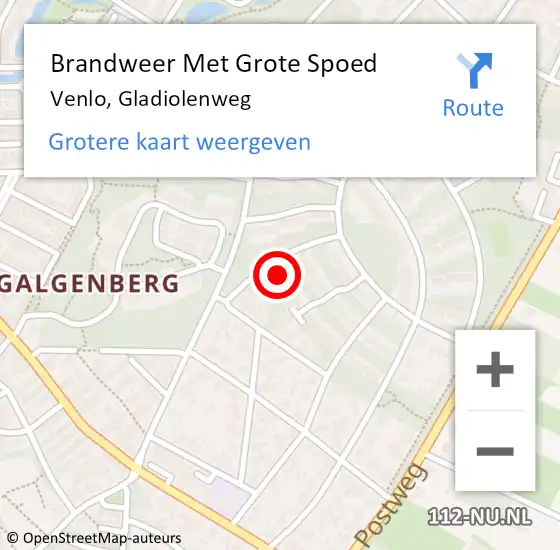 Locatie op kaart van de 112 melding: Brandweer Met Grote Spoed Naar Venlo, Gladiolenweg op 11 december 2017 11:36