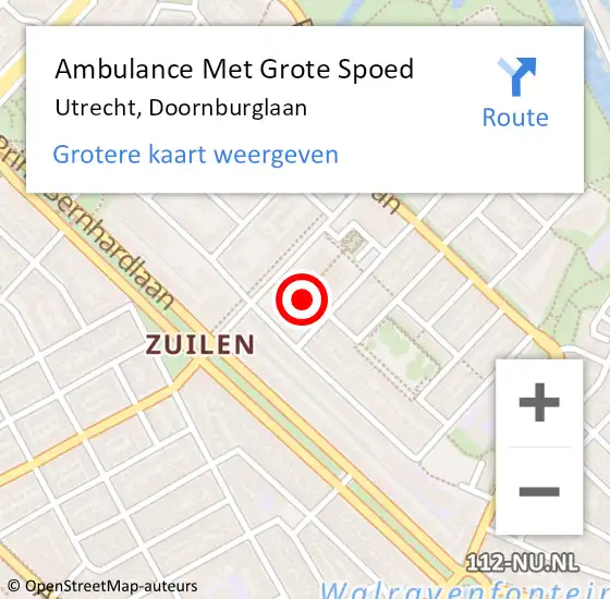 Locatie op kaart van de 112 melding: Ambulance Met Grote Spoed Naar Utrecht, Doornburglaan op 11 december 2017 11:59